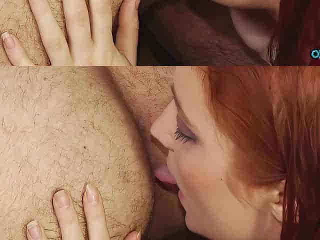 Hottie With Red Hair Makes An Older Guy Happy By Fucking With Him