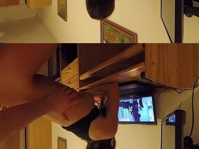 Being drilled whilst watching Pornstar`s screwing