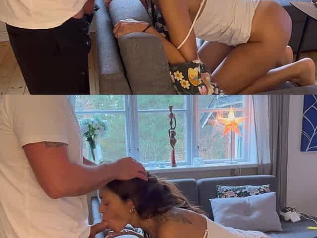 MILF Gets It From Behind in the Sofa and Hubby Finish in Her Mouth