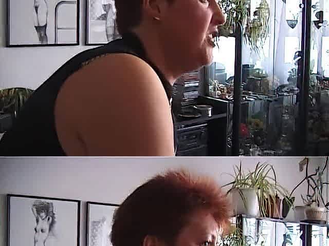 Redhead playing with her fingers and his schlong