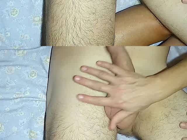 wife tugjob and play with his nuts, untill this guy cum at her hands