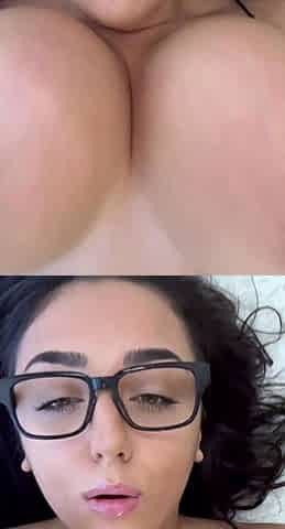 Busty curly brunette with big boobs fucks on couch