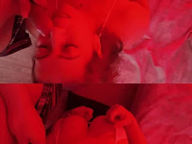 Horny Latina MILF in Red Light Spits on Cock, Sucks Balls, Gives Handjob and Facial Cumshot
