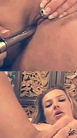 Beautiful Blonde Plays with Dildo and Vibrator and Makes a Big Cock Cum