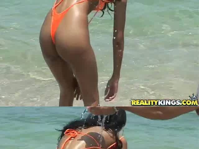 Yummy Emilia Wears A Sexy Bikini On The Beach Before Going Hardcore