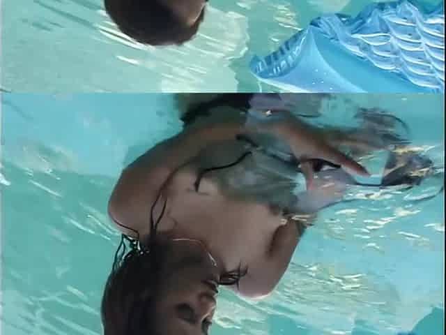 Passionate brunette delivers sensual outdoor pool pleasure with intense heat