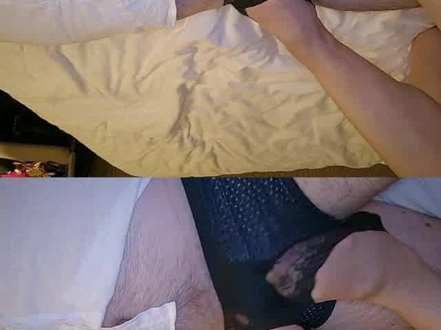 Amateur wife gives spouse footjob as that babe's on her period. Makes him cum on her hot socks