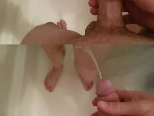 Pissing on bald pussy