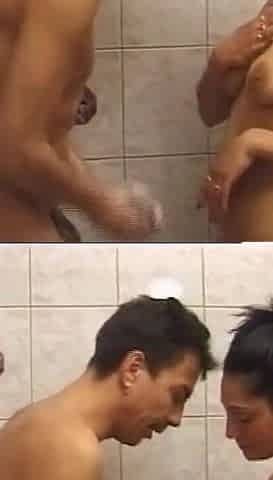 Beautiful MILF with Shaved Pussy Fucked and Cummed in Mouth by Two Huge Vintage Cocks