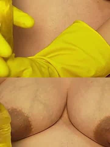 Indian Pregnant Stepsister in Yellow Gloves Plays with a Dildo and Talks Dirty