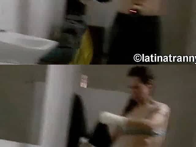 Nikki Montero transgender pornstar ladies room pissing on the crapper and being stupid