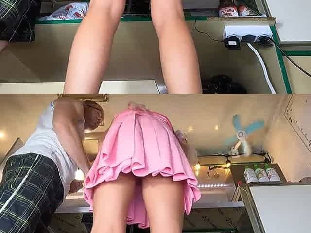 Hawt playgirl with hot legs and ideal butt upskirted at work on a summer day