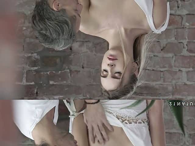 Cute Russian thin girl Alecia Fox rides dick of her stud on top