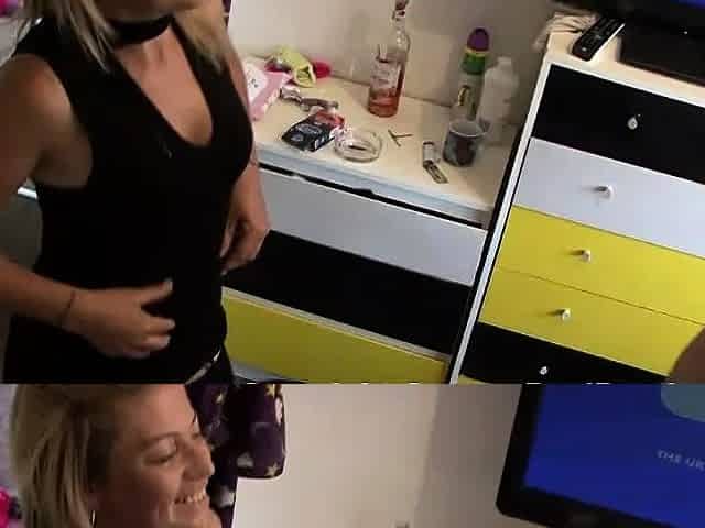 Sexy blonde pee fetish hottie drips pee on her busty body