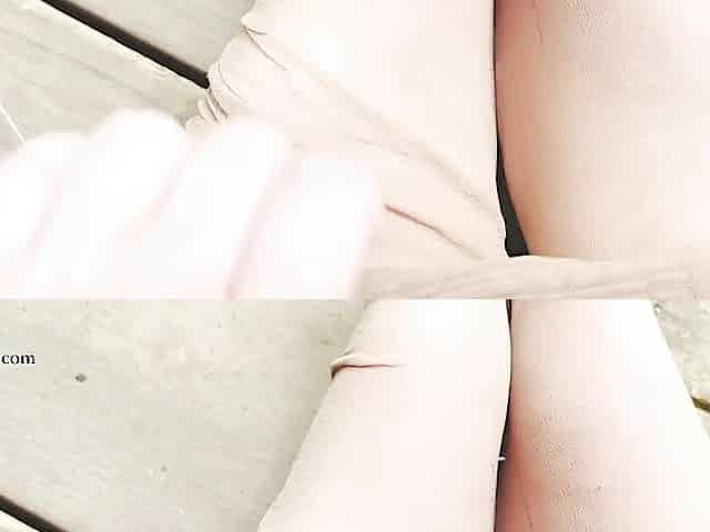 Stockings, feet, and rain sounds outside!
