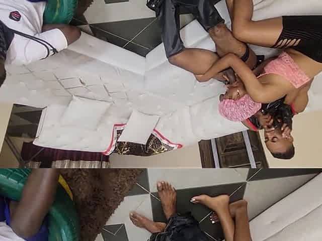 Slim Pearly Offers Her Husband Debtor with Her Juicy Pussy, Fuck in Front of Her Husband.