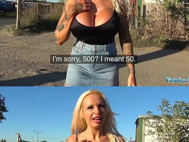 Public Agent Teasing bawdy talking breasty golden-haired entreats for jizz