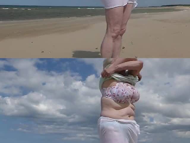 Wife walking on beach