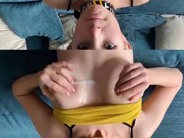 A towheaded youthfull adult dame in fishnets with cum