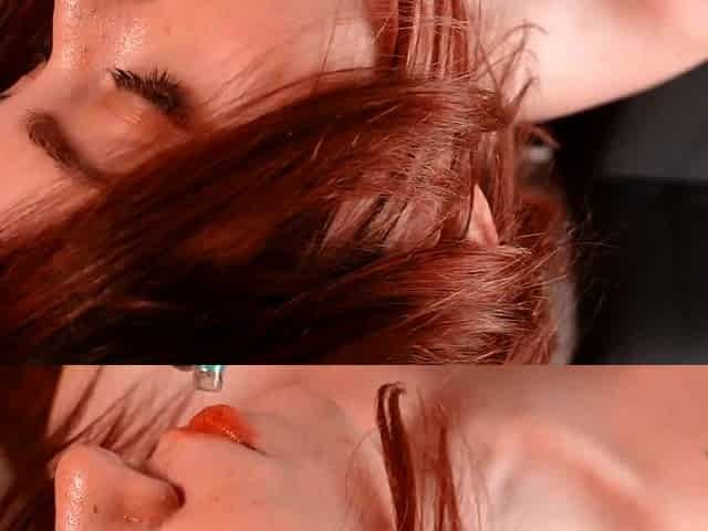Amateur redhead masturbates then gives a blowjob