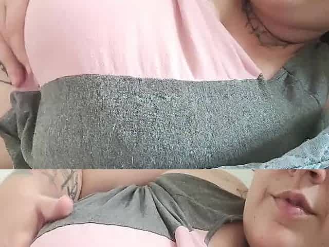 playing with my breasts underneath my shirt and giving u milk