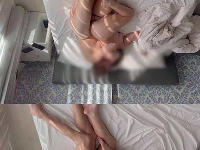 Vehement sex of a real pair in the morning, lewd large butt