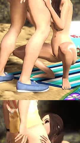 Hot horny brunette has passionate sex on the beach