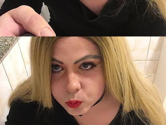 Golden-haired Sissy takes a piddle in chastity