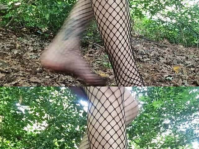 Oiled Goth Girl Fucks Stick in the Forest