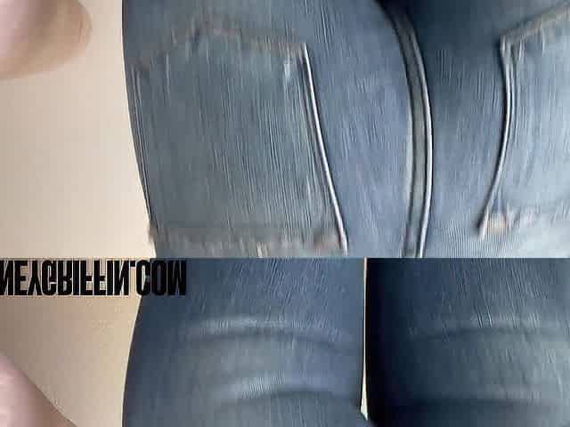 Cute topless nerd shows off her booty and snatch in constricted jeans