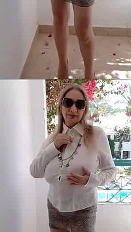 I wearing the bottom blouse and take it off slowly. For huge boobs lovers