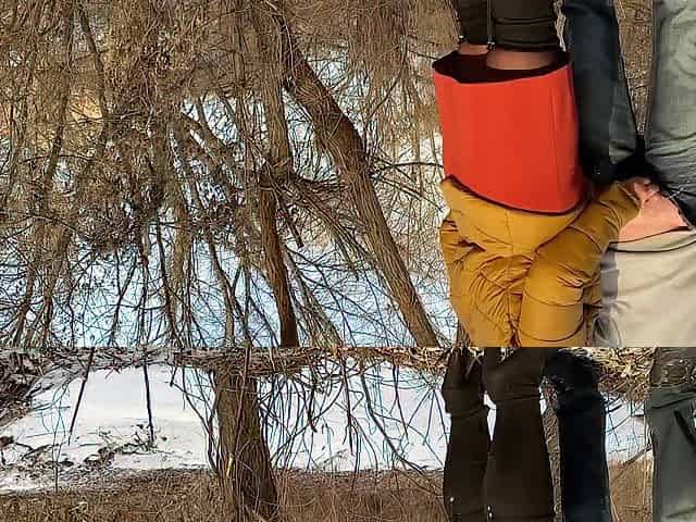 Sexy stepmom pees with me outside