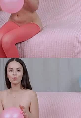 My18teens - Skinny Brunette Girl Blows up Colorful Balloons and Masturbates
