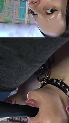 Goth Slut Takes Teeth Out for Sloppy Face Fuck by Machine