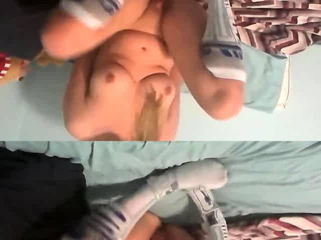 Blonde Babe Humps Pillow Wearing R2-D2 Socks