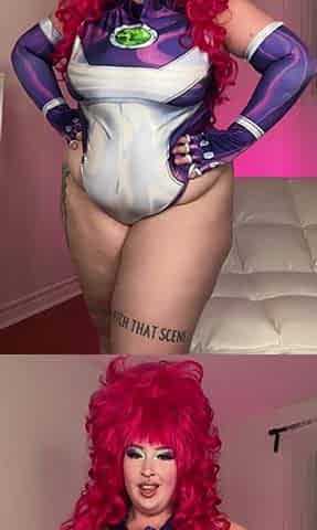 big beautiful woman in StarFire cosplay makes me worship her giant oily anus