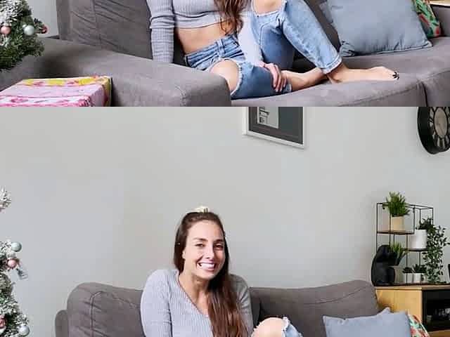 Brunette plays with her soles and toys solo