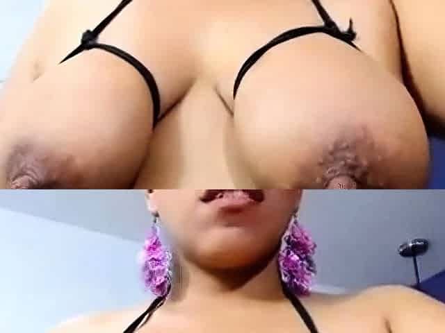 Massaging Her Large Lactating Nipples on Cam
