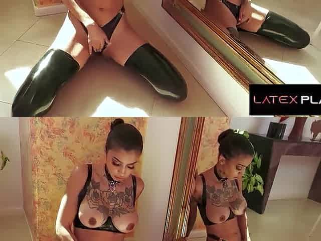 Tatted Punk Chick in Latex Anal & Sex toy DPd!