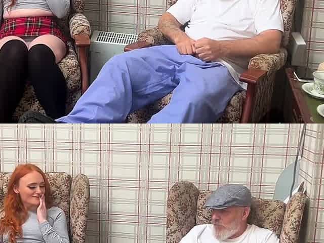 Elderly senior rimmed by ginger college