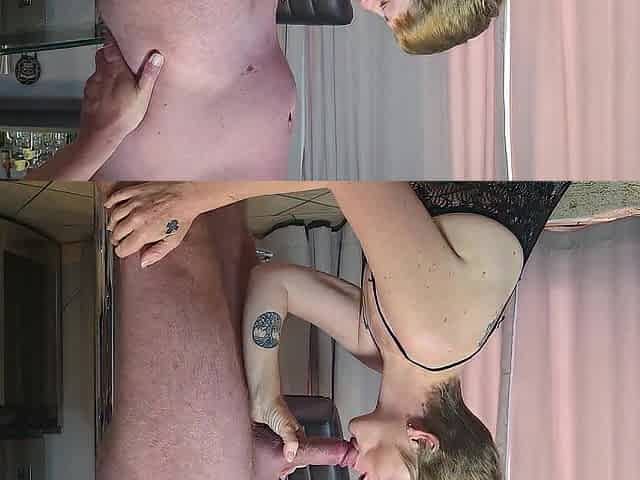 OLDER SLUT in fishnet underware gets her butterfly twat drilled on chair