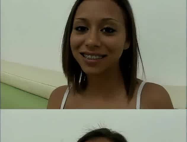 Pretty woman with braces disrobes and sucks a penis