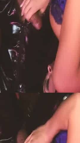 Sexual Group Scene 4: Blonde and Brunette with Big Tits in Lingerie Fucking with a Masked Man, They Share a Cumshot