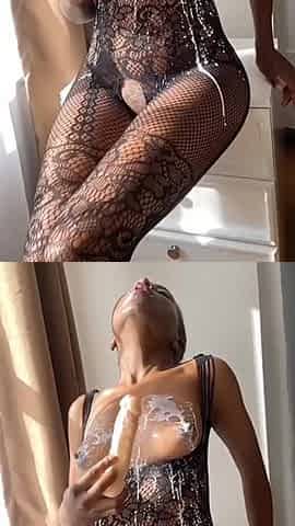 Ebony Girl Fucks Her Dildo Hard and Deep Until She Creampies Full Video on