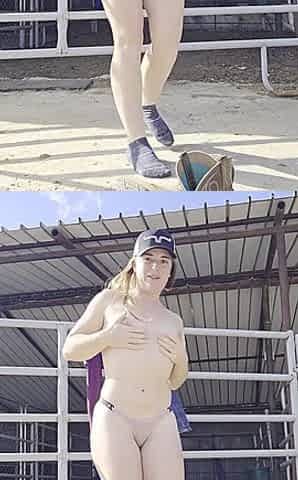 Redhead Strips Naked Outside Shoaing Iff Bosy, Flexing and Spreading Holes Doing Chores