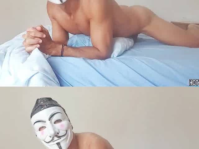 Halloween - Mysterious dude humping a fleshlight on the daybed in a sexy way - butt finger