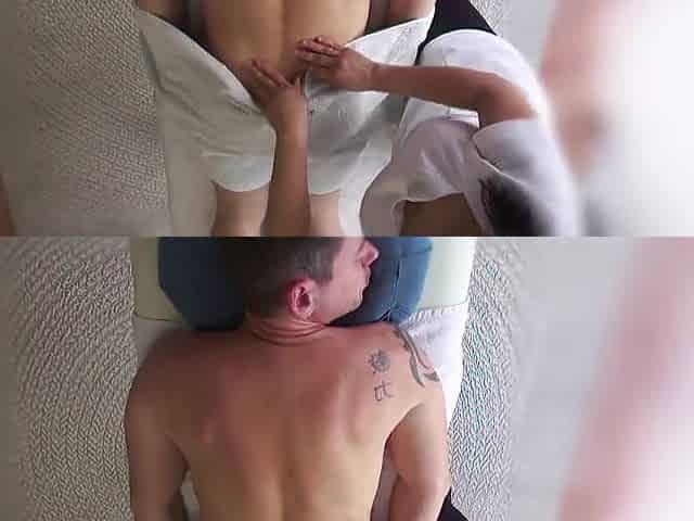 Oil massage with glad ending in white blouse