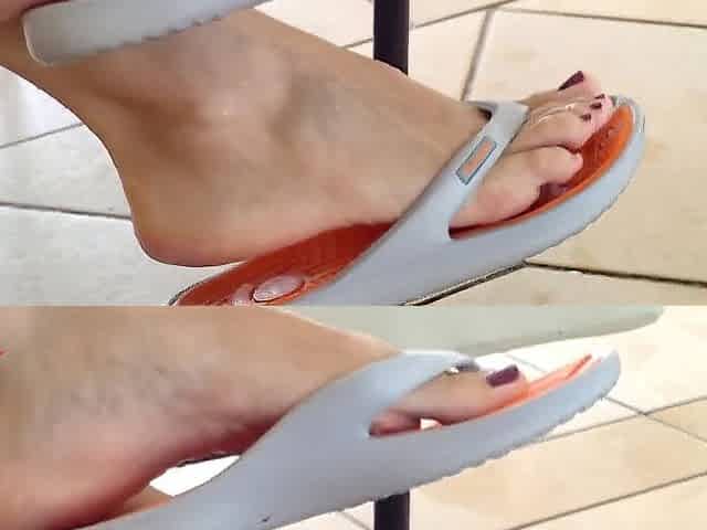 Dangling with Orange Flip Flops in a Swimming Pool