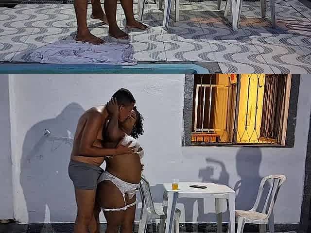 That guy ate the cuckold's wife in the pool.