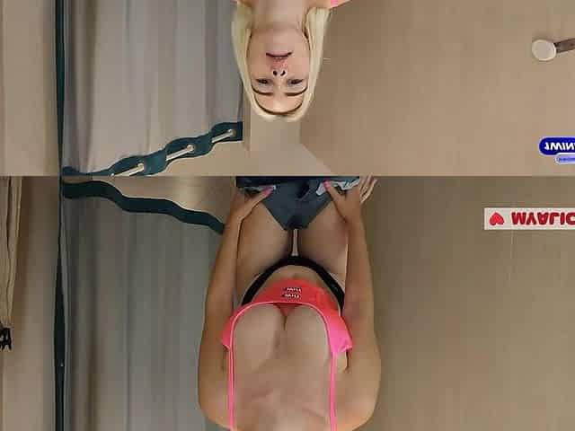 Excited Wife Fingering in the Dressing Room. Risky Climax in Public